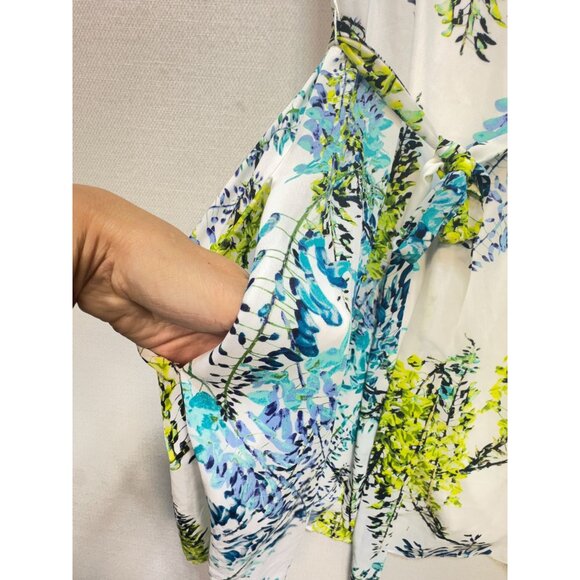 Worthington Womens Floral Mini A-Line Dress Size 16 White Ruffle Sleeves Pocket - Picture 7 of 14